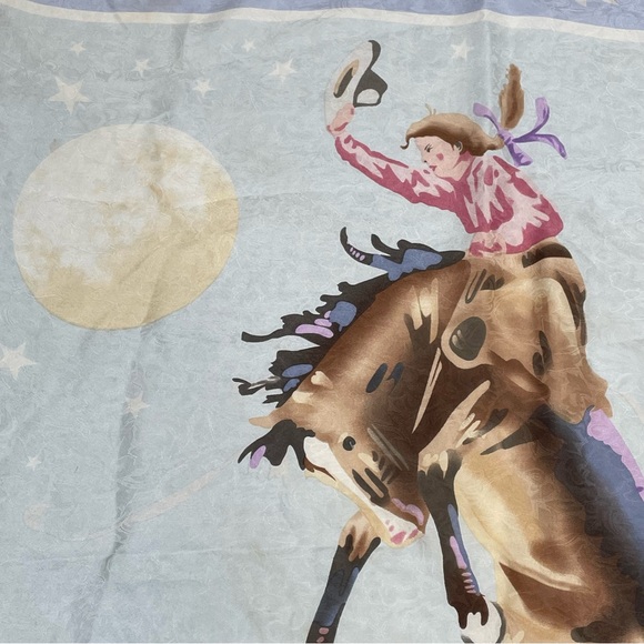 Wyoming Traders 100% Silk Scarf Light Blue Western Cowboy Coastal Cowgirl Bronco - Picture 3 of 10